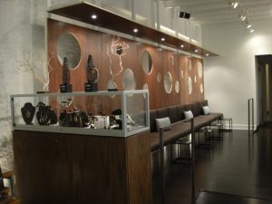 Contemporary wooden bar.