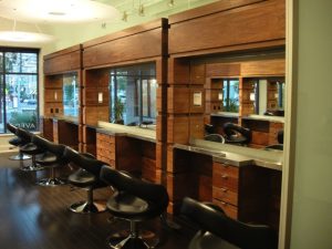 Wooden barbershop set up.